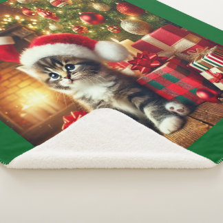 Couverture Sherpa Cosy Christmas Kitten grand Sherpa Blanket