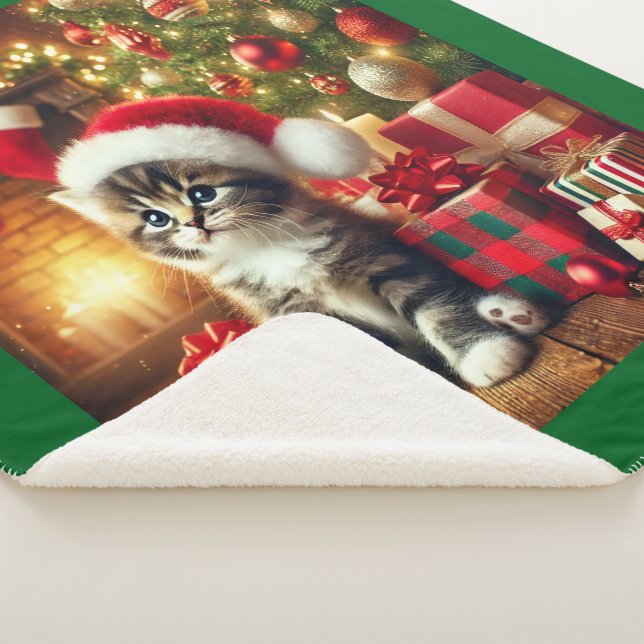 Couverture Sherpa Cosy Christmas Kitten grand Sherpa Blanket (3/4)