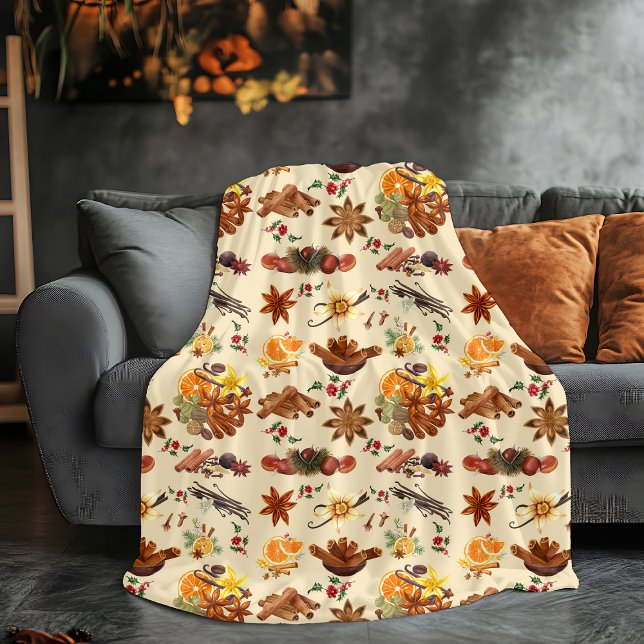 Couverture Sherpa Cosy Holiday Spice Blanche - Cannelle, Orange (Créateur téléchargé)