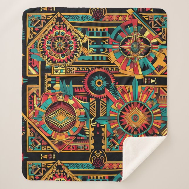 Couverture Sherpa Cosy Turquoise "Aztec Dream" Plush Sherpa Blanket (Devant)