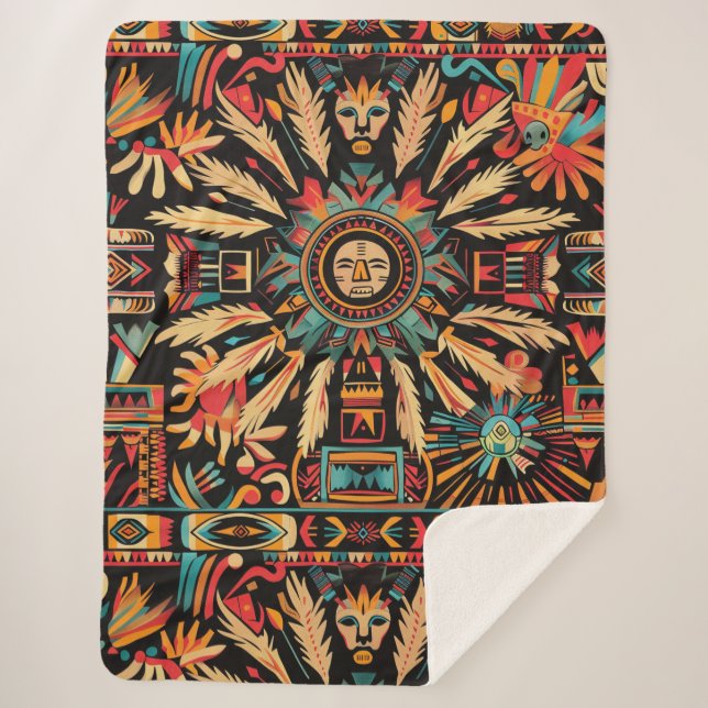 Couverture Sherpa Cosy Turquoise "Aztec Dream" Plush Sherpa Blanket (Devant)