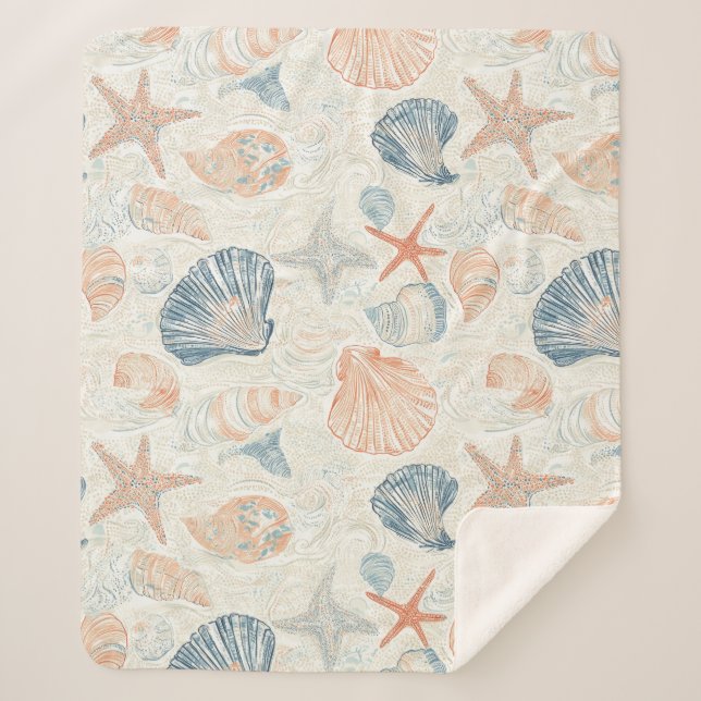 Couverture Sherpa Côtière rustique - Coquillages, Starfish, Reef (25 (Devant)