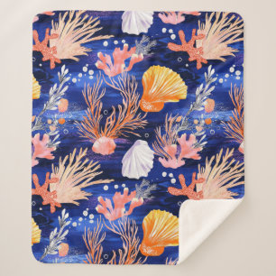 Couverture Sherpa Côtière rustique - Coquillages, Starfish, Reef (27
