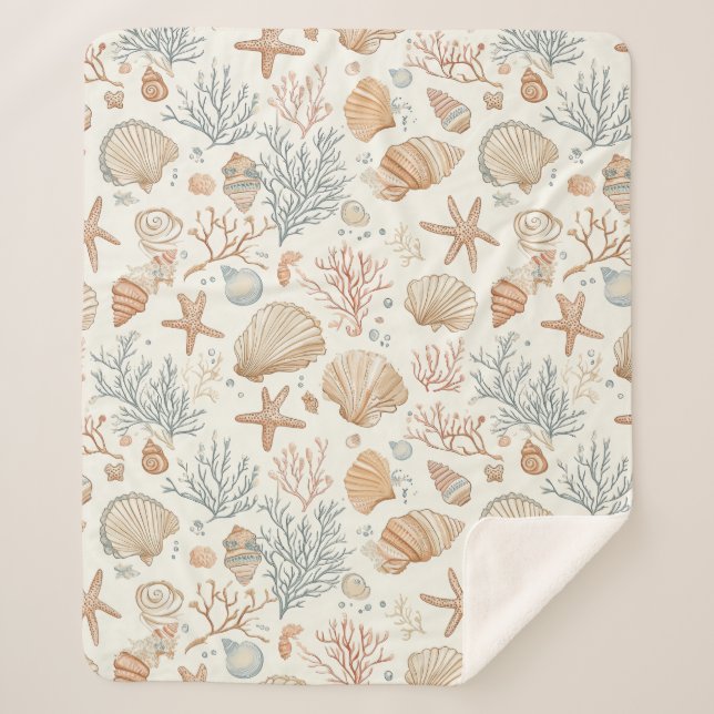 Couverture Sherpa Côtière rustique - Coquillages, Starfish, Reef (32 (Devant)
