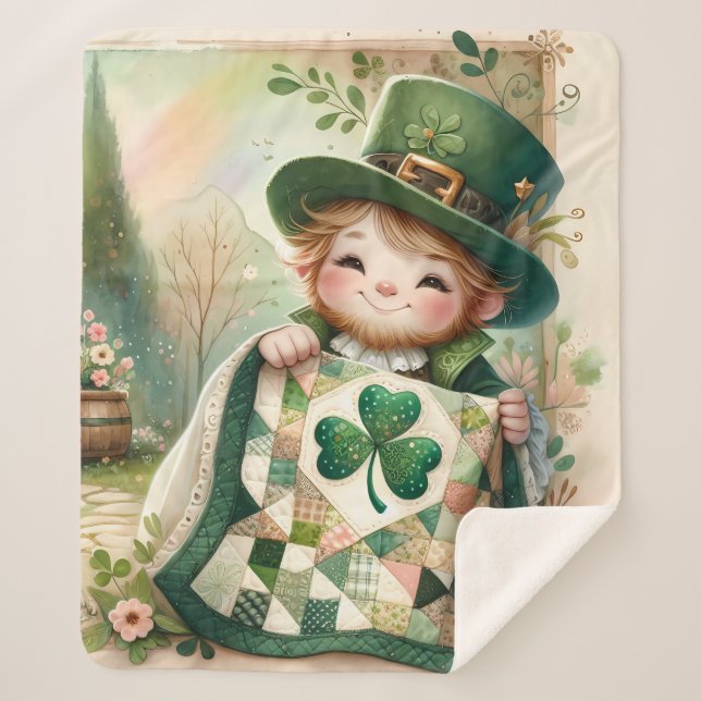 Couverture Sherpa Cottage Leprechaun Patchwork Quilt Scene (Devant)