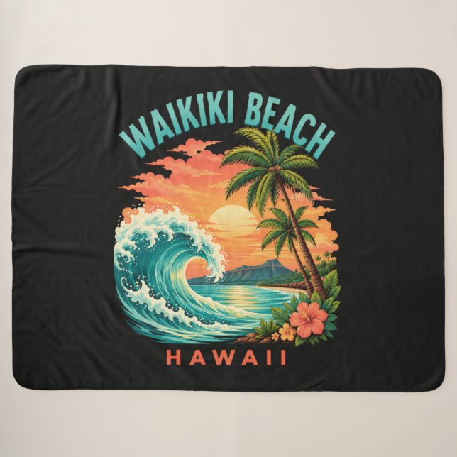 Couverture Sherpa Coucher de soleil tropical à Waikiki Beach Hawaï (Devant (Horizontal))