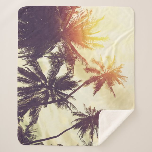 Couverture Sherpa Coucher de soleil tropical : Palm Silhouette Vinta (Devant)