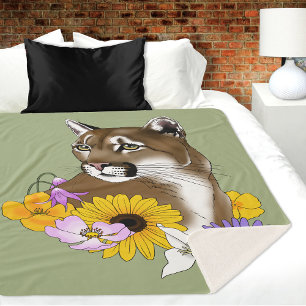 Couverture Sherpa Cougar Mountain Lion Puma Fleurs