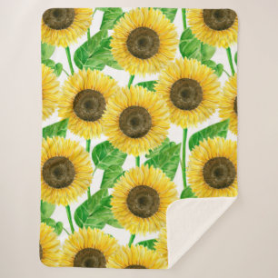 Couverture Sherpa Couleur d'eau des fleurs de soleil