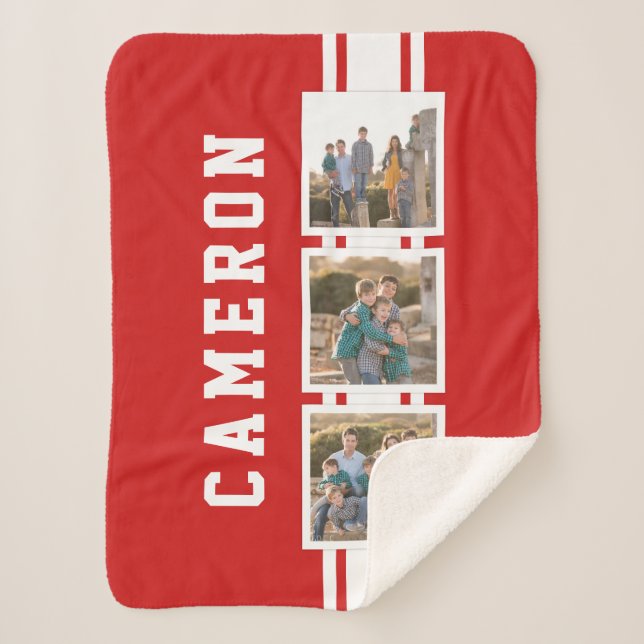 Couverture Sherpa Couleur modifiable Varsity White Stripes Photo (Devant)