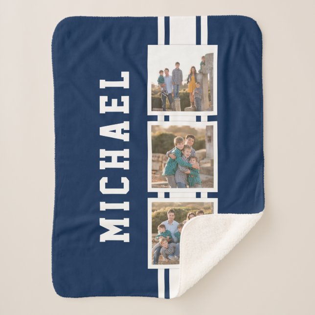 Couverture Sherpa Couleur modifiable Varsity White Stripes Photo (Devant)