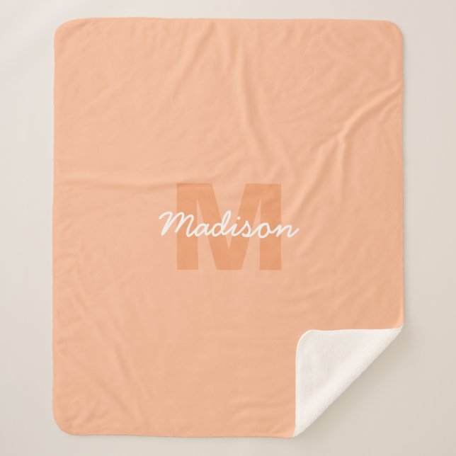Couverture Sherpa Couleur pêche pastel cool avec nom de monogramme p (Devant)