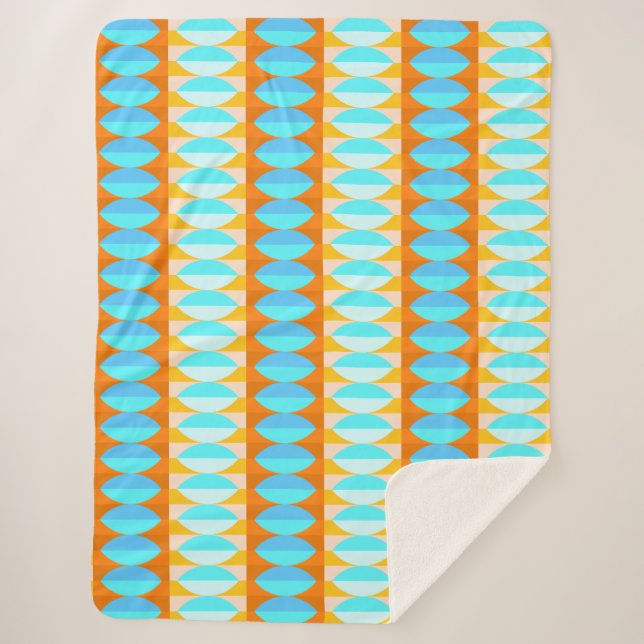 Couverture Sherpa Couleur Turquoise Bleu Orange Jaune Motif (Devant)
