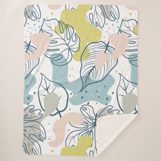 Couverture Sherpa Couleurs pastel Palm feuilles et formes organiques (Devant)