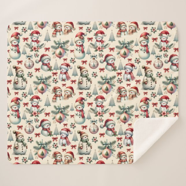 Couverture Sherpa Country Cottage Noël Snowman (Devant (Horizontal))