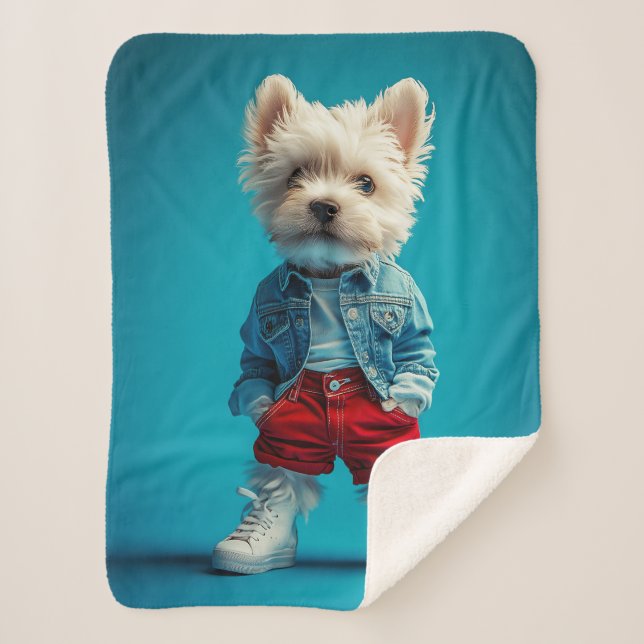 Couverture Sherpa Coupe Westie stylish en Denim et Basket (Devant)