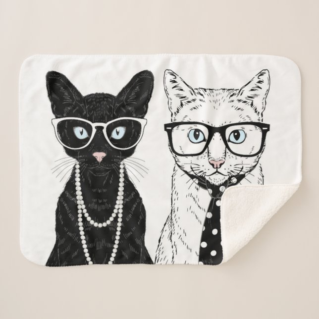 Couverture Sherpa Couples de chat (Devant (Horizontal))