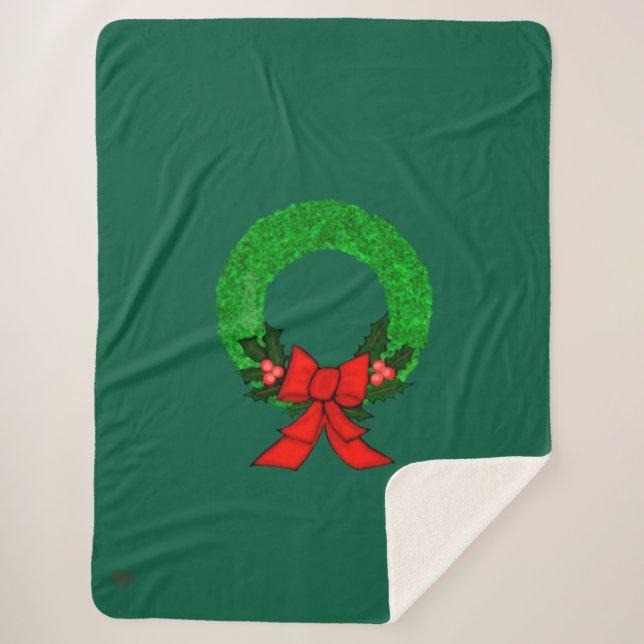 Couverture Sherpa Couronne de Noël avec Houx et Nœ (Devant)
