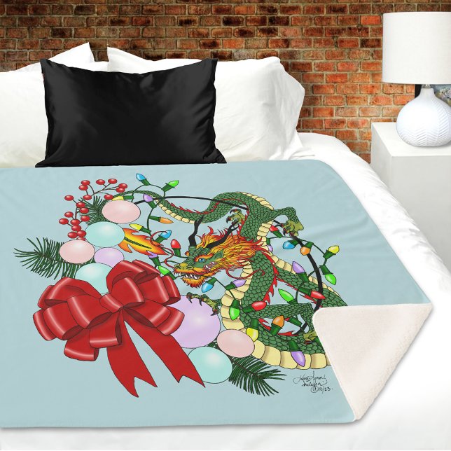 Couverture Sherpa Couronne de Noël Dragon Chinois Fantastique (Créateur téléchargé)