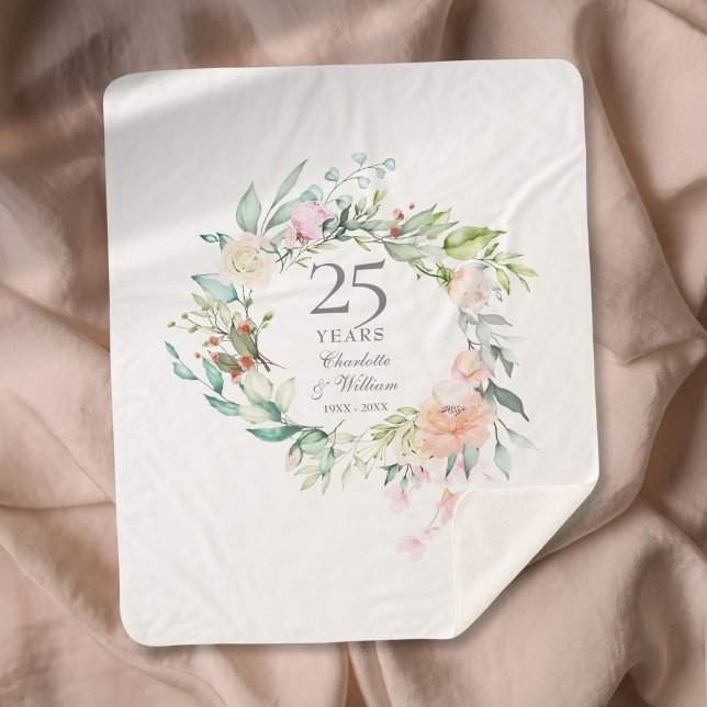 Couverture Sherpa Couronne florale pour les 25 ans de mariage (25th Silver Wedding Anniversary Floral Garland Sherpa Blanket)