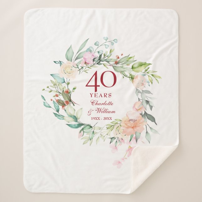 Couverture Sherpa Couronne florale pour les 40 ans de mariage rubis (Devant)