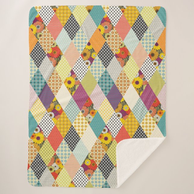 Couverture Sherpa courtepoint vintage floral patchwork (Devant)