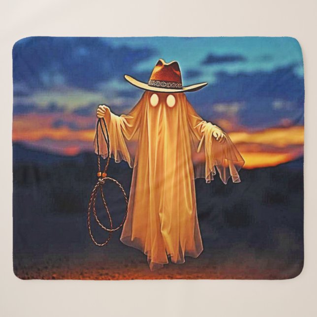Couverture Sherpa Cowboy Ghost au coucher du soleil (Devant (Horizontal))
