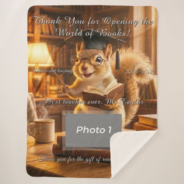 Couverture Sherpa Cozy Library Squirrel Teacher Appreciation Blanket (Devant)