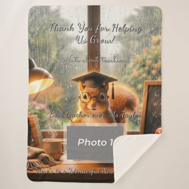 Couverture Sherpa Cozy Rainy Day Squirrel Teacher Appreciation (Devant)