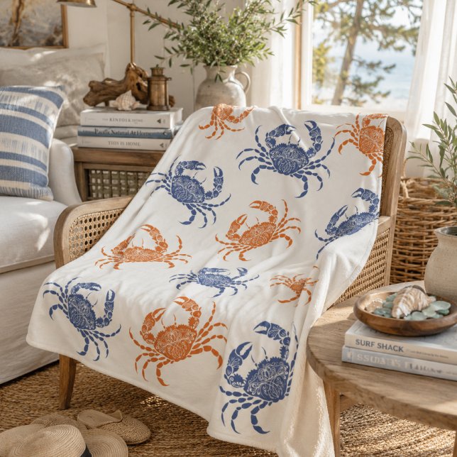 Couverture Sherpa Crabe Bleu et Orange Côtière (Créateur téléchargé)