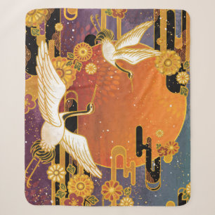 Couverture Sherpa Crane Bird Chrysanthemum Motif japonais