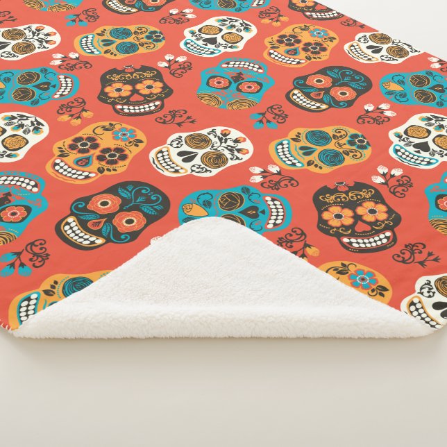 Couverture Sherpa Crânes de sucre de la Fête des morts, orange (3/4)