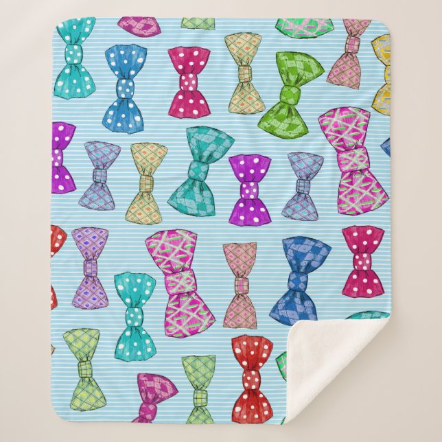 Couverture Sherpa Cravate de cabot, rayures bleues, aquarelle. (Devant)