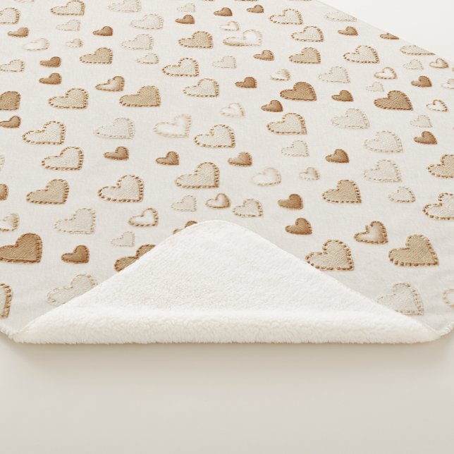 Couverture Sherpa Cream & Brown Hearts Valentine's Day (3/4)