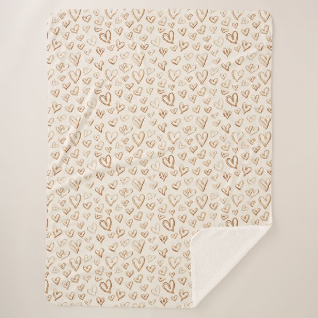 Couverture Sherpa Cream Brown Hearts Valentine's Day (Devant)