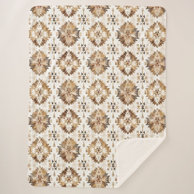 Couverture Sherpa Cream Brown Native Tribal (Devant)
