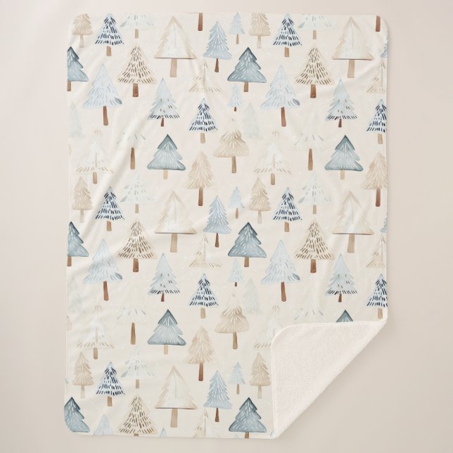 Couverture Sherpa Crème Bleue Cosy Arbres de Noël (Devant)