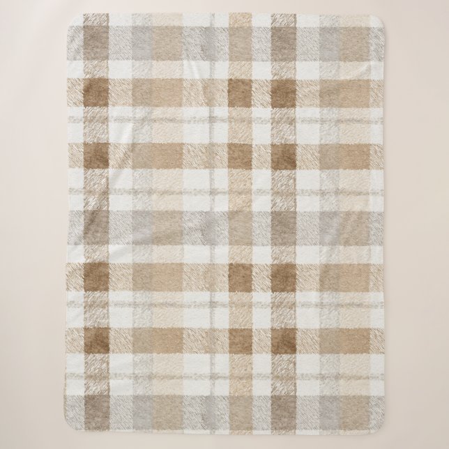 Couverture Sherpa Crème Brun Gris Rayures (Devant)