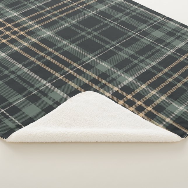 Couverture Sherpa Crème carreaux vert foncé (3/4)