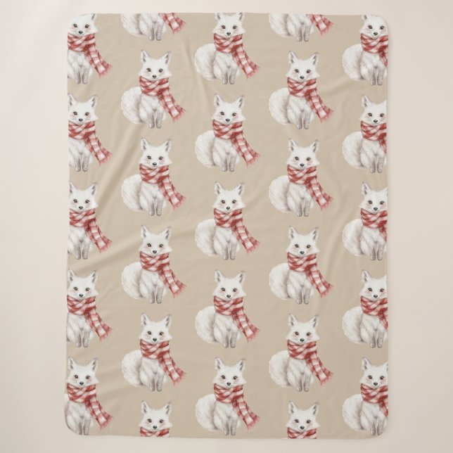 Couverture Sherpa Crème de Noël Rouge Blanc Peppermenthe Fox (Devant)