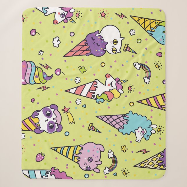 Couverture Sherpa Crème glacée Pop Cute : Motif animal (Devant)