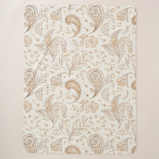 Couverture Sherpa Crème Marron Boho Bohème (Devant)