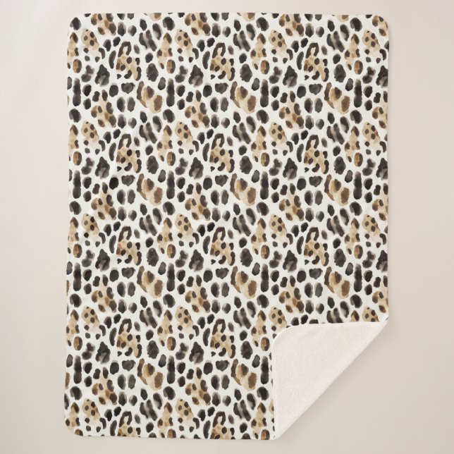 Couverture Sherpa Crème Noir Brun Léopard Animal   (Devant)