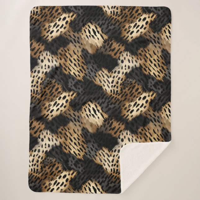 Couverture Sherpa Crème noire léopard animal abstrait (Devant)