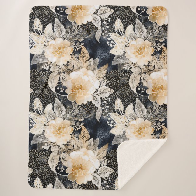 Couverture Sherpa Crème noire sauvage Léopard Animal Floral (Devant)