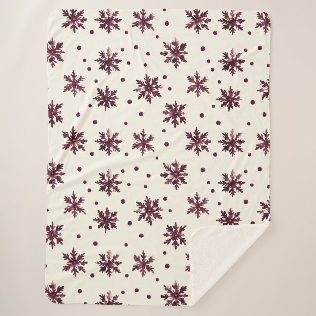 Couverture Sherpa Crème rouge bordeaux Snowflakes Noël (Devant)