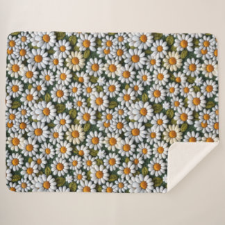 Couverture Sherpa Crochet White Daisies Spring Wildflowers
