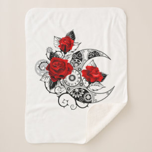 Couverture Sherpa Croissant mécanique avec roses rouges