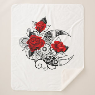 Couverture Sherpa Croissant mécanique avec roses rouges