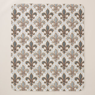 Couverture Sherpa Croix noire et blanche Hachures pois Fleur-de-lis
